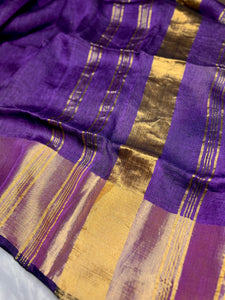 Handwoven Linen Saree - Grape Violet + Gold