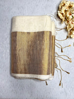 Load image into Gallery viewer, Handwoven Linen Saree - Pearl White + gold
