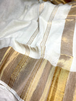 Load image into Gallery viewer, Handwoven Linen Saree - Pearl White + gold
