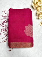 Load image into Gallery viewer, Handwoven Linen Saree - Rose Pink + Zari
