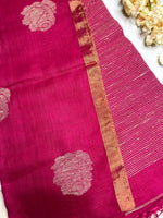 Load image into Gallery viewer, Handwoven Linen Saree - Rose Pink + Zari
