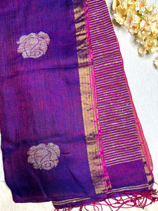 Handwoven Linen Saree - Disco Violet + Zari