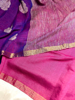 Load image into Gallery viewer, Handwoven Linen Saree - Disco Violet + Zari
