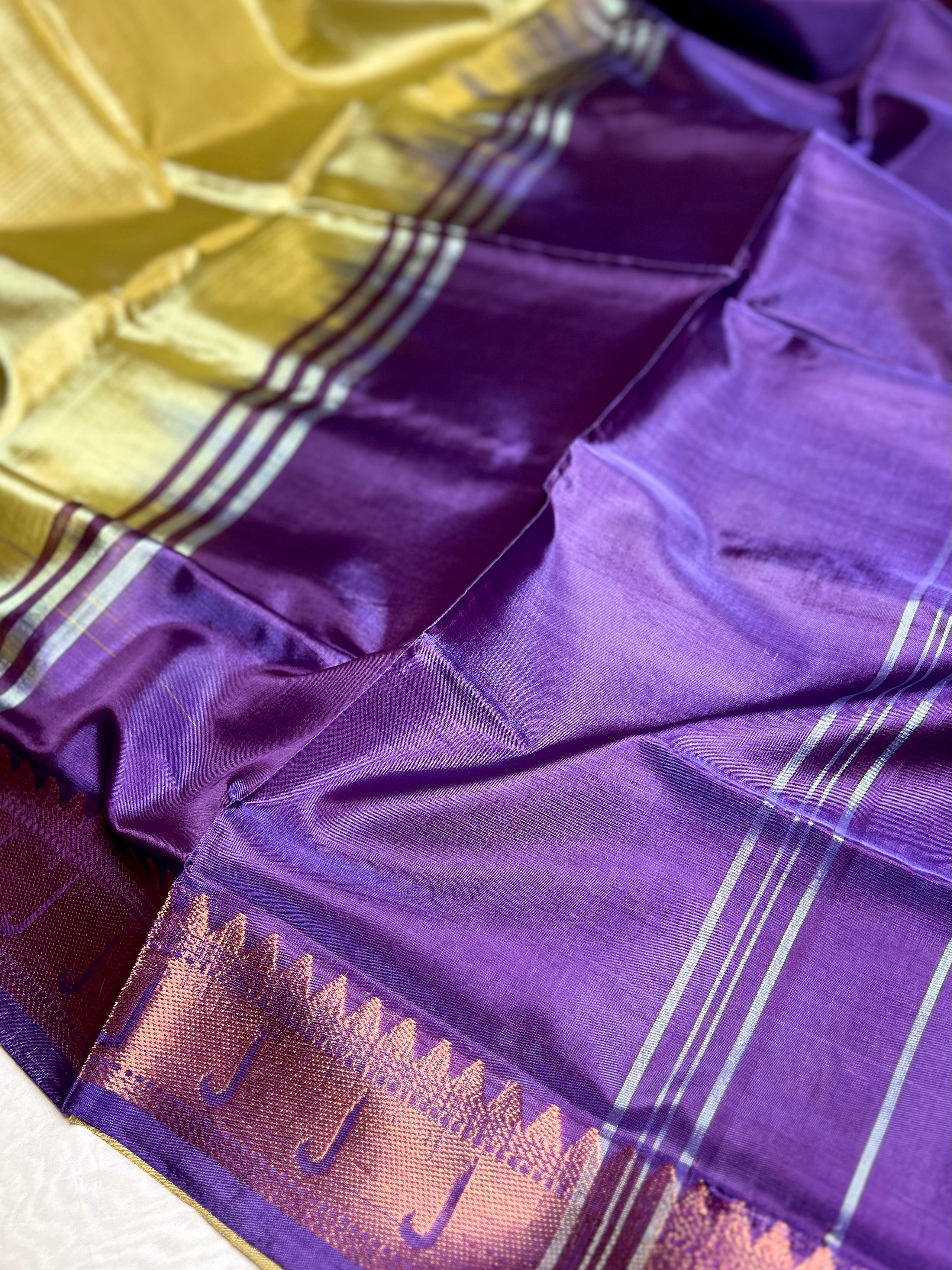 Handwoven Art Silk Saree - Texas Gold + Wine Berry