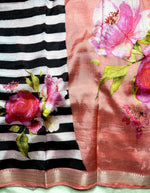 Load image into Gallery viewer, Handwoven Mangalgiri Silk Cotton Saree - Charcoal Black + Peach Pink
