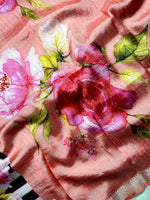 Load image into Gallery viewer, Handwoven Mangalgiri Silk Cotton Saree - Charcoal Black + Peach Pink
