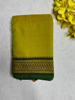 Load image into Gallery viewer, Handwoven Cotton Saree - Lime Green + Thatch Green
