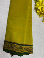 Load image into Gallery viewer, Handwoven Cotton Saree - Lime Green + Thatch Green
