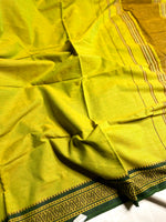 Load image into Gallery viewer, Handwoven Cotton Saree - Lime Green + Thatch Green
