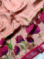 Load image into Gallery viewer, Handwoven Mangalgiri Silk Cotton Saree - Rose Gold + Purple Red

