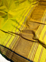 Load image into Gallery viewer, Handwoven Cotton Saree - Lime Green + Thatch Green
