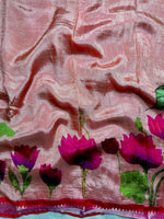 Load image into Gallery viewer, Handwoven Mangalgiri Silk Cotton Saree - Rose Gold + Purple Red
