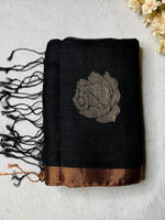 Load image into Gallery viewer, Handwoven Linen Saree - Rose Black + Zari
