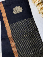 Load image into Gallery viewer, Handwoven Linen Saree - Rose Black + Zari
