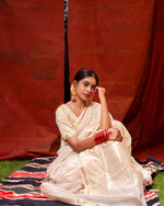 Load image into Gallery viewer, Aria - Handwoven silk cotton saree - Ivory + Gold
