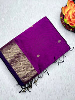 Load image into Gallery viewer, Handwoven Maheshwari Silk Cotton Saree -  Electric Violet + Gold
