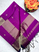 Load image into Gallery viewer, Handwoven Maheshwari Silk Cotton Saree -  Electric Violet + Gold
