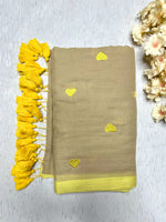 Load image into Gallery viewer, Handcrafted Cotton Saree - Sandal + Lemon Yellow
