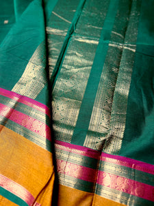 Kanchi Cotton Saree - Bottle Green + Zest Copper