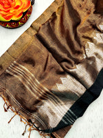 Load image into Gallery viewer, Handwoven Tissue Cotton Saree - Livid Copper + Black
