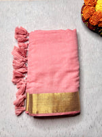 Load image into Gallery viewer, Handwoven Cotton Saree - Cream + Sea Pink
