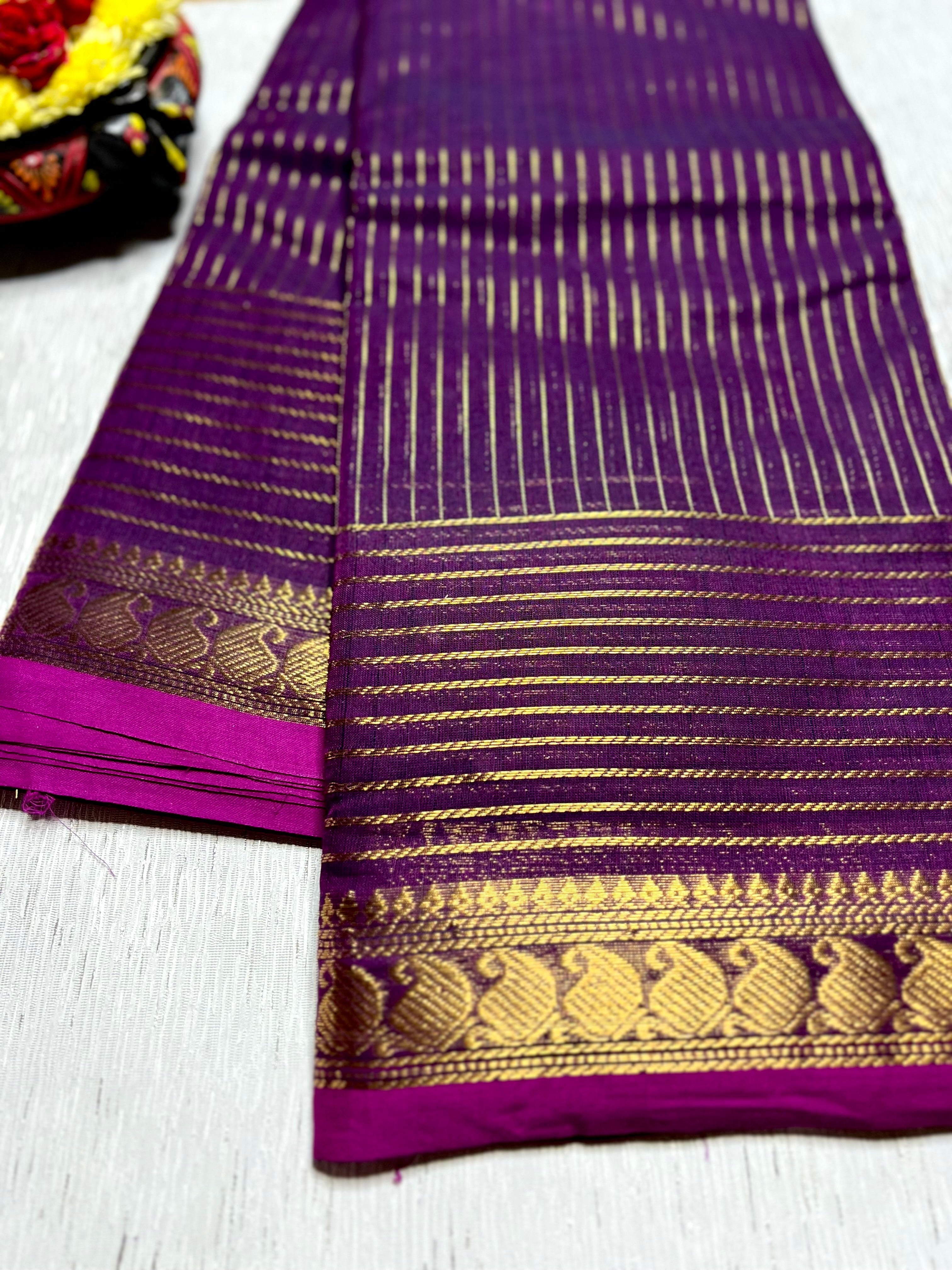 Chettinad Cotton Saree - Grape Violet + Magenta