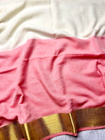 Load image into Gallery viewer, Handwoven Cotton Saree - Cream + Sea Pink
