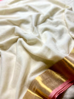 Load image into Gallery viewer, Handwoven Cotton Saree - Cream + Sea Pink
