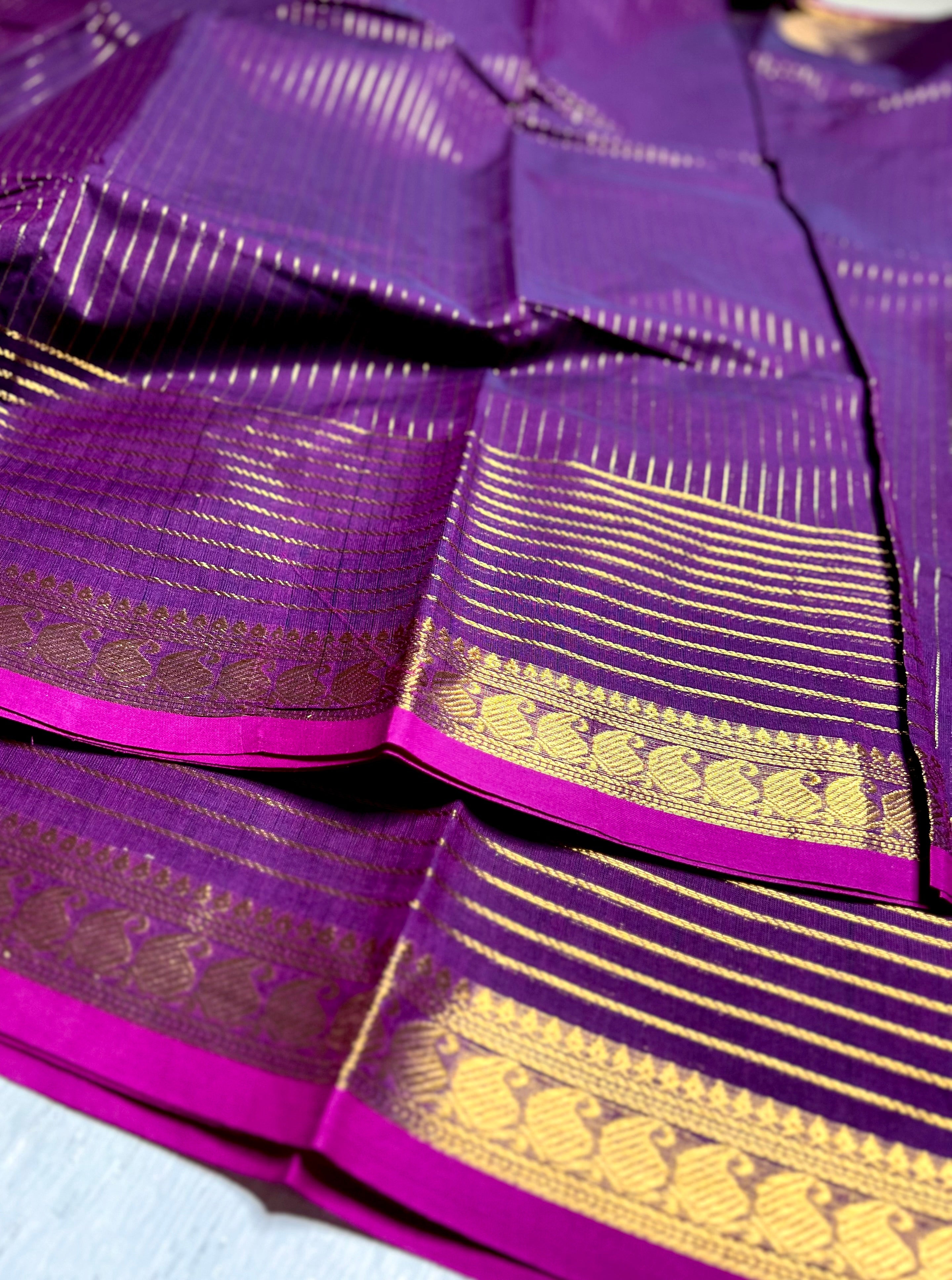 Chettinad Cotton Saree - Grape Violet + Magenta