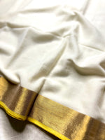 Load image into Gallery viewer, Handwoven Cotton Saree - Cream + Energy Yellow
