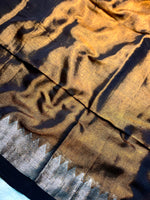 Load image into Gallery viewer, Handwoven Tissue Cotton Saree - Livid Copper + Black
