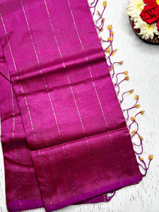 Handwoven Silk Cotton Saree - Cerise Red Violet + Sunshade Orange