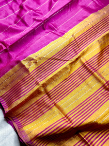 Handwoven Silk Cotton Saree - Cerise Red Violet + Sunshade Orange