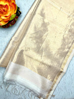 Load image into Gallery viewer, Handwoven Maheshwari Silk Cotton Saree - Ice White + Golden Glow
