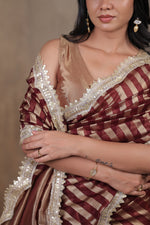 Load image into Gallery viewer, KOSI - Tissue Silk Saree - Congo Brown + Shimmer Gold
