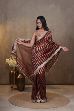 Load image into Gallery viewer, KOSI - Tissue Silk Saree - Congo Brown + Shimmer Gold
