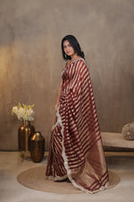 Load image into Gallery viewer, KOSI - Tissue Silk Saree - Congo Brown + Shimmer Gold
