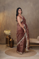 Load image into Gallery viewer, KOSI - Tissue Silk Saree - Congo Brown + Shimmer Gold
