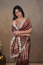 Load image into Gallery viewer, KOSI - Tissue Silk Saree - Congo Brown + Shimmer Gold
