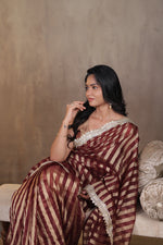 Load image into Gallery viewer, KOSI - Tissue Silk Saree - Congo Brown + Shimmer Gold
