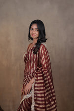 Load image into Gallery viewer, KOSI - Tissue Silk Saree - Congo Brown + Shimmer Gold
