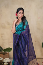 Load image into Gallery viewer, RIYA - Handwoven Silk Cotton Saree - Dark Turquoise + Curious Blue
