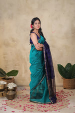 Load image into Gallery viewer, RIYA - Handwoven Silk Cotton Saree - Dark Turquoise + Curious Blue
