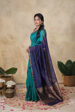 Load image into Gallery viewer, RIYA - Handwoven Silk Cotton Saree - Dark Turquoise + Curious Blue
