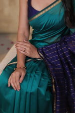 Load image into Gallery viewer, RIYA - Handwoven Silk Cotton Saree - Dark Turquoise + Curious Blue
