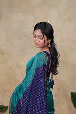Load image into Gallery viewer, RIYA - Handwoven Silk Cotton Saree - Dark Turquoise + Curious Blue

