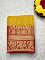 Load image into Gallery viewer, Kanchi Cotton Saree -  Fuel Yellow Gold + Mandy Pink
