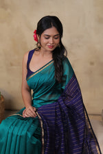 Load image into Gallery viewer, RIYA - Handwoven Silk Cotton Saree - Dark Turquoise + Curious Blue
