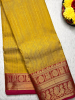 Load image into Gallery viewer, Kanchi Cotton Saree -  Fuel Yellow Gold + Mandy Pink
