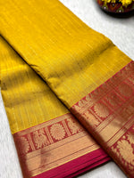 Load image into Gallery viewer, Kanchi Cotton Saree -  Fuel Yellow Gold + Mandy Pink
